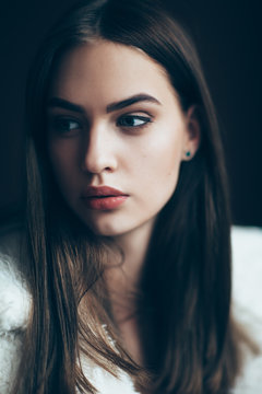 Young beautiful woman portrait, close-up