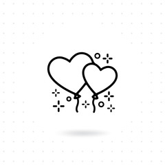 Heart ballon icon. Flying balloons for Valentines gift, Happy Valentine's day. Heart shaped balloons vector icon. Love ballon icon