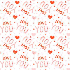 Modern seamless vector pattern with hand drawn I love you words for Valentine's day designs, wrapping paper and textile