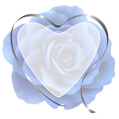 Realistic blue rose, romantic frame, heart.