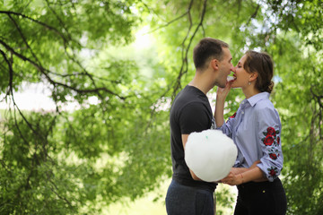 Beautiful young couple on a walk 