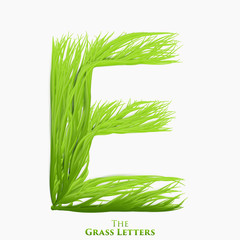 Vector letter E of juicy grass alphabet. Green E symbol consisting of growing grass. Realistic alphabet of organic plants. Spring and ecology typeset illustration.