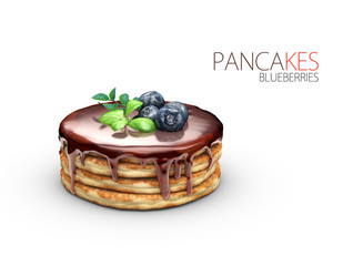 3d Illustration of Pancakes with blueberry Syrup and Butter