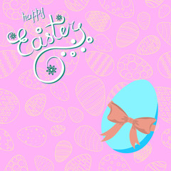 Easter background with hanging on the ropes patterned eggs