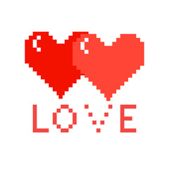 Fototapeta premium Two pixel hearts with love on a white background. Vector illustration .