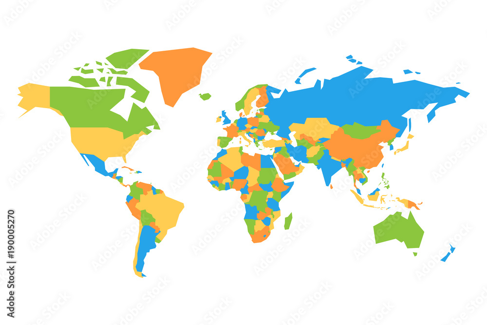 Poster simplified colorful vector map of world.
