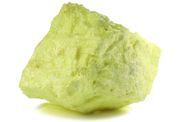 crystallized sulfur from Kawah Ijen/ Indonesia isolated on white background