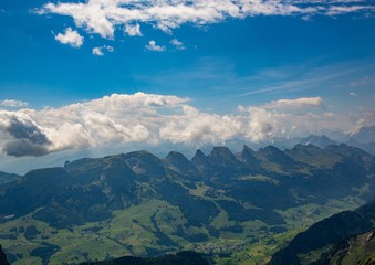 Fototapeta premium Landscape of the Alpstein and the Saentis which are a subgroup of the Appenzell Alps in Switzerland