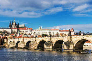 Fototapeta na wymiar Charles Bridge, Prague Castle and Cathedral of St. Vitus, Prague.