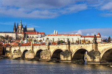 View of Prague Castle and Charles Bridge.Czech Republic.