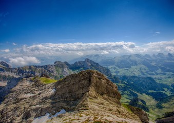 Landscape of the Alpstein and the Saentis which are a subgroup of the Appenzell Alps in Switzerland
