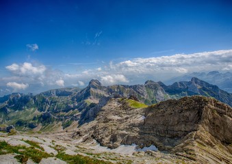 Fototapeta premium Landscape of the Alpstein and the Saentis which are a subgroup of the Appenzell Alps in Switzerland