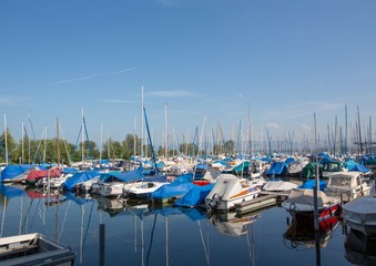 Fototapeta na wymiar Marina in Romanshorn in Switzerland at the Lake Constance