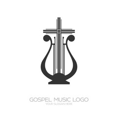 Musical logo. Harp and cross.