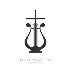 Musical logo. Harp and cross.