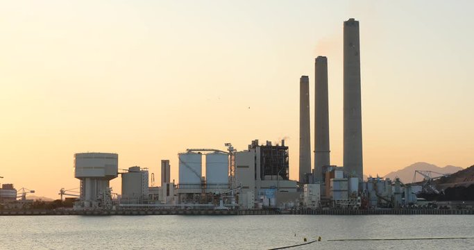 Power station at sunset