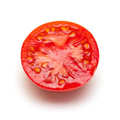 Tomato half isolated on white background. Tasty and healthy food. Flat lay, top view