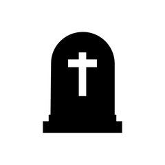 Obraz premium Halloween grave icon silhouette. Gravestone vector illustration. Rip tombstone flat icon. EPS