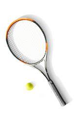 Tennis. Tennis ball and racket the white background. Isolated. Sport