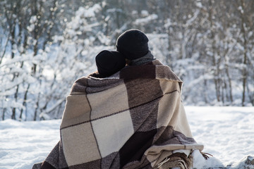 Romantic couple in the winter outdoors