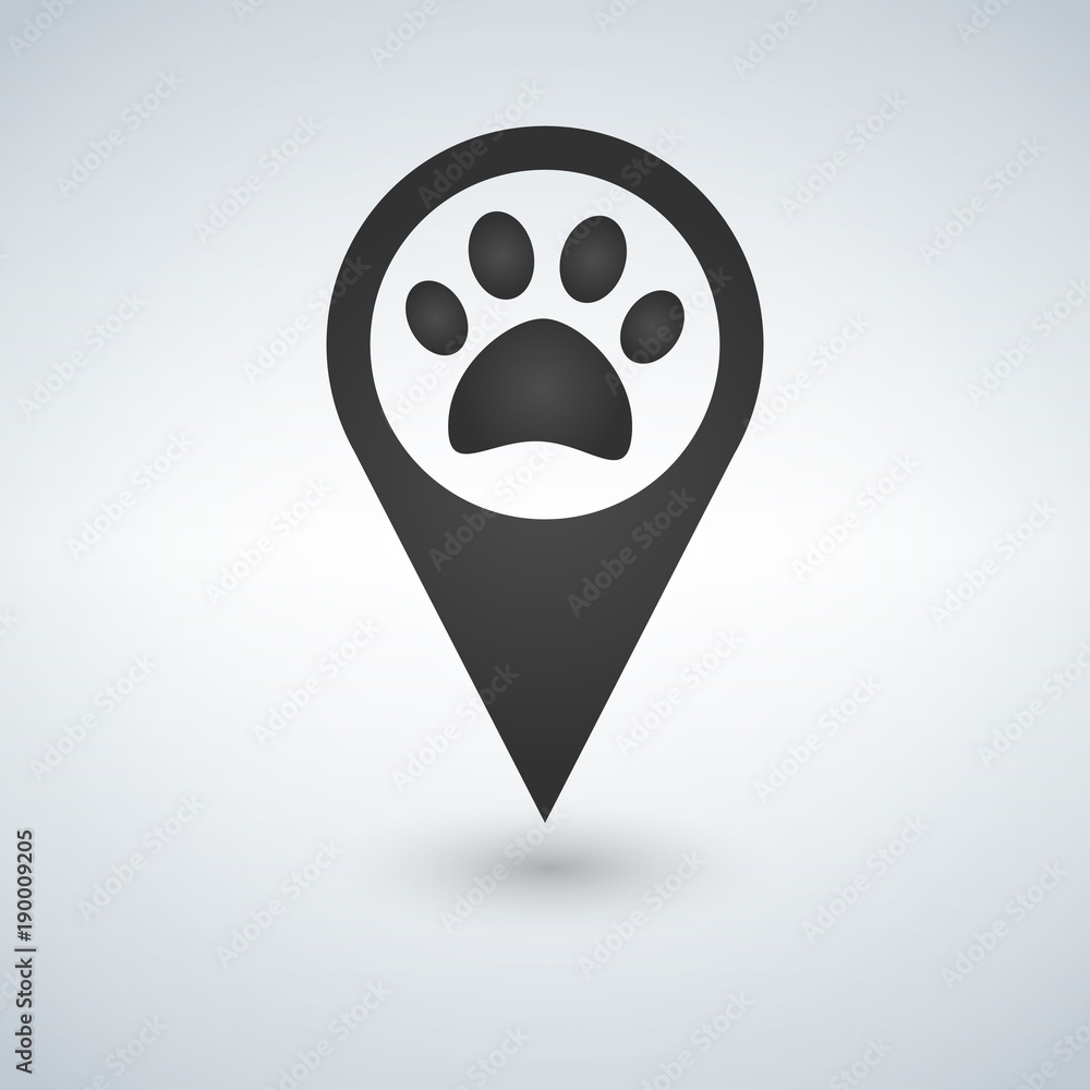 Poster map pointer paw print icon.