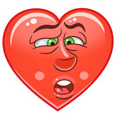Cartoon red Heart Bored. Emoticons. Smiley. Emoji. Disgust Emotion. Design element for Valentines Day greeting card, kids coloring book page, t-shirt print, icon, logo, label, patch, sticker.