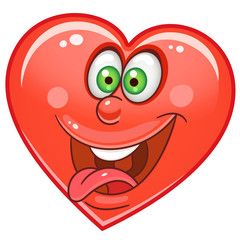 Cartoon crazy red Heart. Emoticons. Smiley. Emoji. Love Emotion symbol. Design element for Valentines Day greeting card, kids coloring book page, t-shirt print, icon, logo, label, patch, sticker.