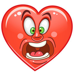 Cartoon red Heart Scream. Emoticon. Smiley. Emoji. Fear Emotion symbol. Design element for Valentines Day greeting card, kids coloring book page, t-shirt print, icon, logo, label, patch, sticker.