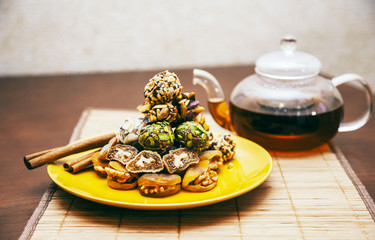 Turkish sweets on a wooden table