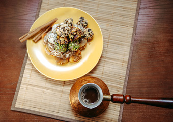 Turkish sweets on a wooden table
