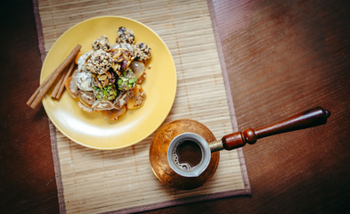 Turkish sweets on a wooden table