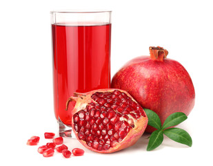 Pomegranate juice with pomegranate isolated on a white background