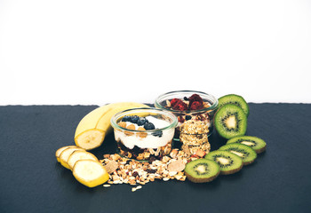 Healthy breakfast fresh granola muesli.