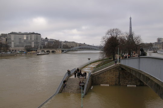 Crue de la Seine, îles aux Cygnes inondée à Paris