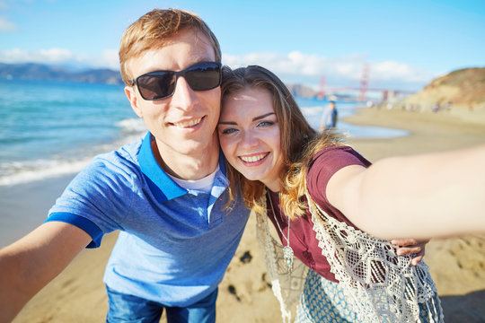 Couple taking selfie in San Francisco, USA