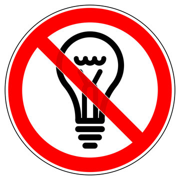 srr332 SignRoundRed - german - Zeichen: Gl&uuml;hbirne verboten / Gl&uuml;hbirnenverbot - english - prohibition sign - light bulb ban - g5842