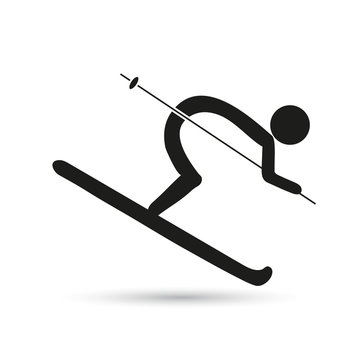 Skier, black icon on white background. Vector illustration