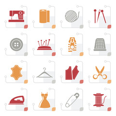 Stylized sewing equipment and objects icons - vector icon set