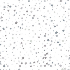 Silver falling stars on a white background. Vector seamless pattern