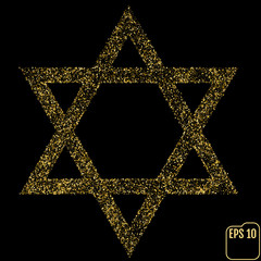 Judaism david, jewish, israel star. Seal of Solomon icon. Vector illustration. Gold concept