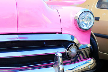 Bumper of pink american old timer car in Havana, Cuba