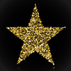 Golden star on a black background. Vector illustration