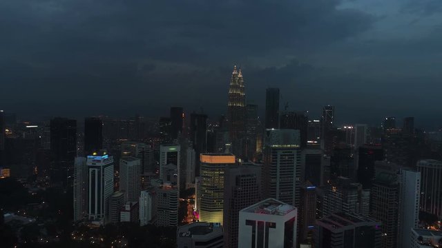 Aerial night view of Kuala Lumpur city, Malaysia.