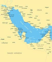 Persian Gulf Map - Vector Illustration