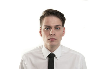 Portrait of a serious and calm man in shirt and tie 