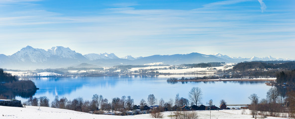 Lake Wallersee, Austria, in winter - obrazy, fototapety, plakaty