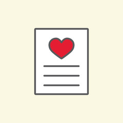 valentine day card with heart line flat icon on yellow backgroun