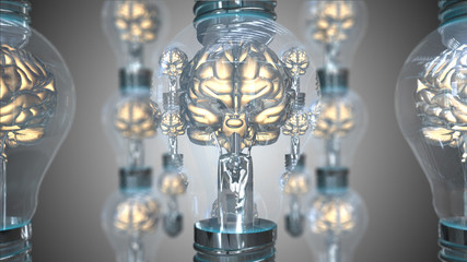 Cloud computing IOT device connectivity network AI artificial intelligence brain light bulb 3D render