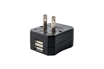 Black adapter for American outlet on white isolated background