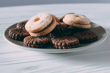 Extreme close-up image of chocolate chips cookies.